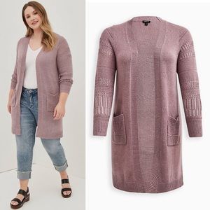 TORRID DUSTER OPEN FRONT STITCH DETAIL SWEATER